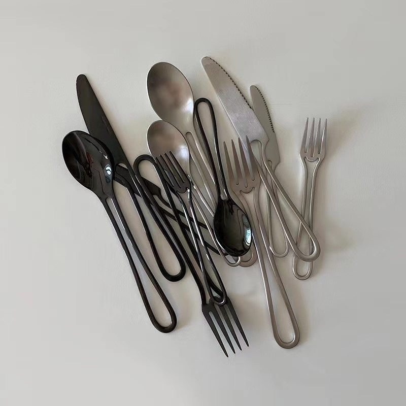 Ins Style Simple Western Cutlery Stainless Steel Dessert Tableware Hollow Geometric Shape Tableware