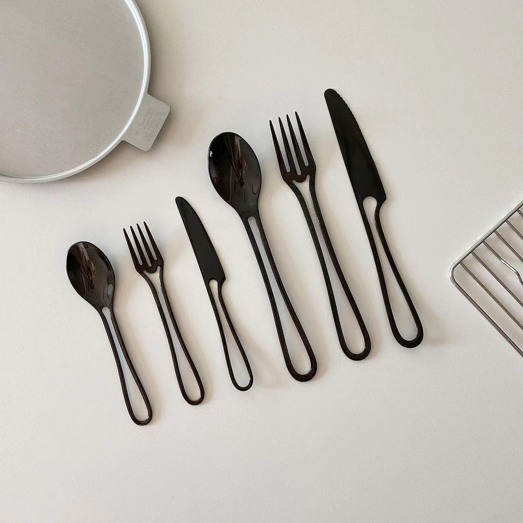 Ins Style Simple Western Cutlery Stainless Steel Dessert Tableware Hollow Geometric Shape Tableware