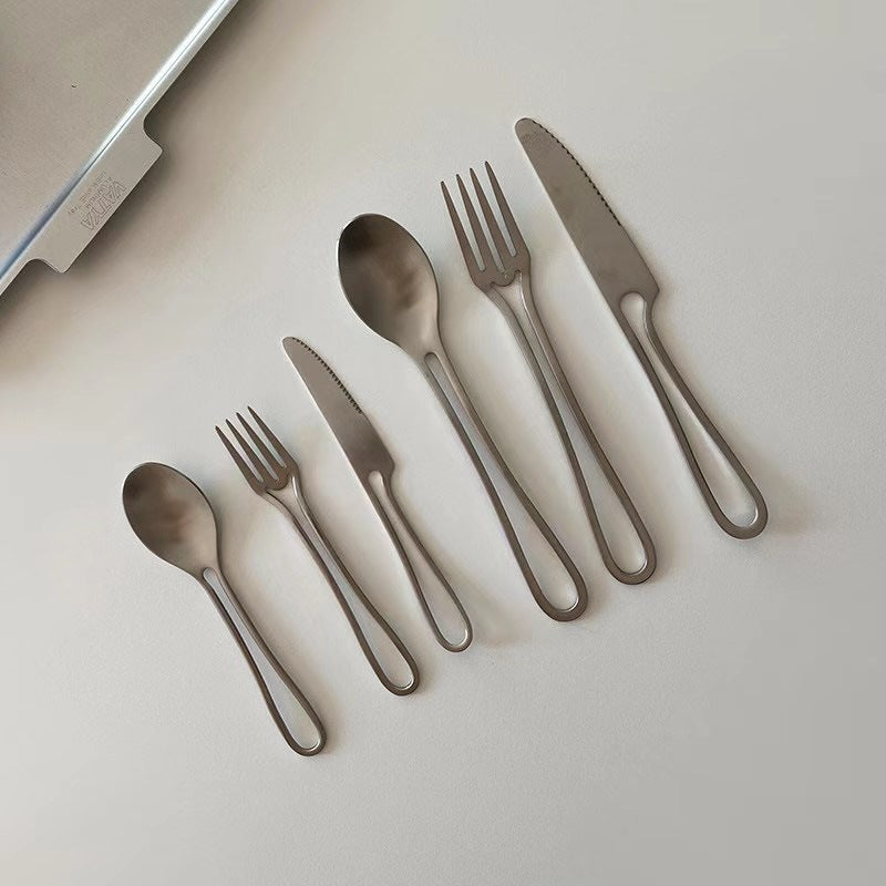 Ins Style Simple Western Cutlery Stainless Steel Dessert Tableware Hollow Geometric Shape Tableware