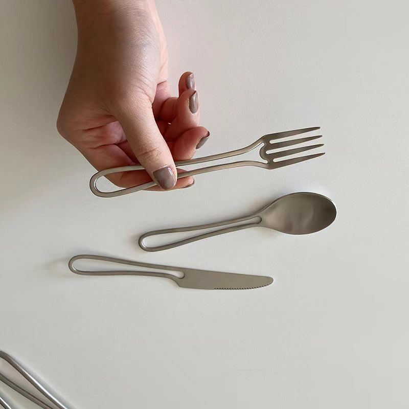Ins Style Simple Western Cutlery Stainless Steel Dessert Tableware Hollow Geometric Shape Tableware