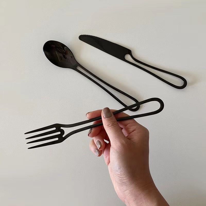 Ins Style Simple Western Cutlery Stainless Steel Dessert Tableware Hollow Geometric Shape Tableware