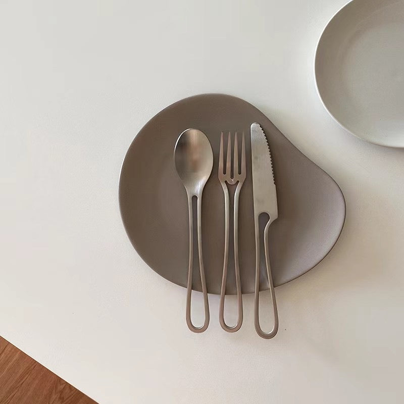 Ins Style Simple Western Cutlery Stainless Steel Dessert Tableware Hollow Geometric Shape Tableware