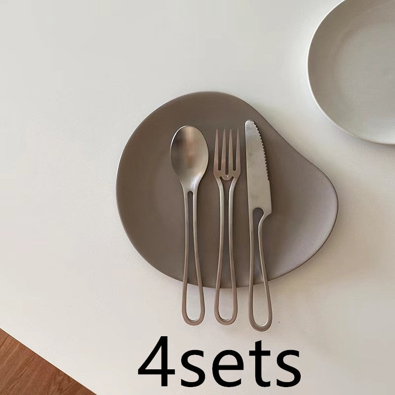 Ins Style Simple Western Cutlery Stainless Steel Dessert Tableware Hollow Geometric Shape Tableware