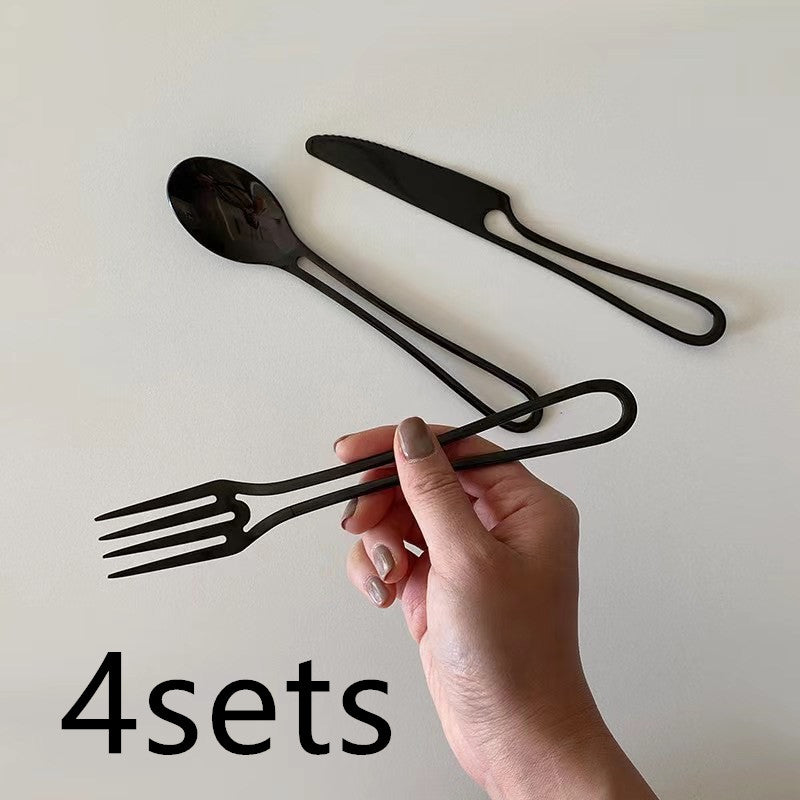 Ins Style Simple Western Cutlery Stainless Steel Dessert Tableware Hollow Geometric Shape Tableware