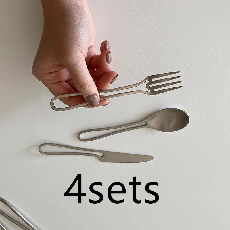 Ins Style Simple Western Cutlery Stainless Steel Dessert Tableware Hollow Geometric Shape Tableware